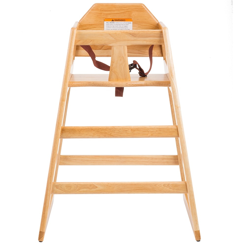 Tablecraft 6565004 29" Stackable Wood High Chair w/ Waist Strap - Rubberwood, Natural