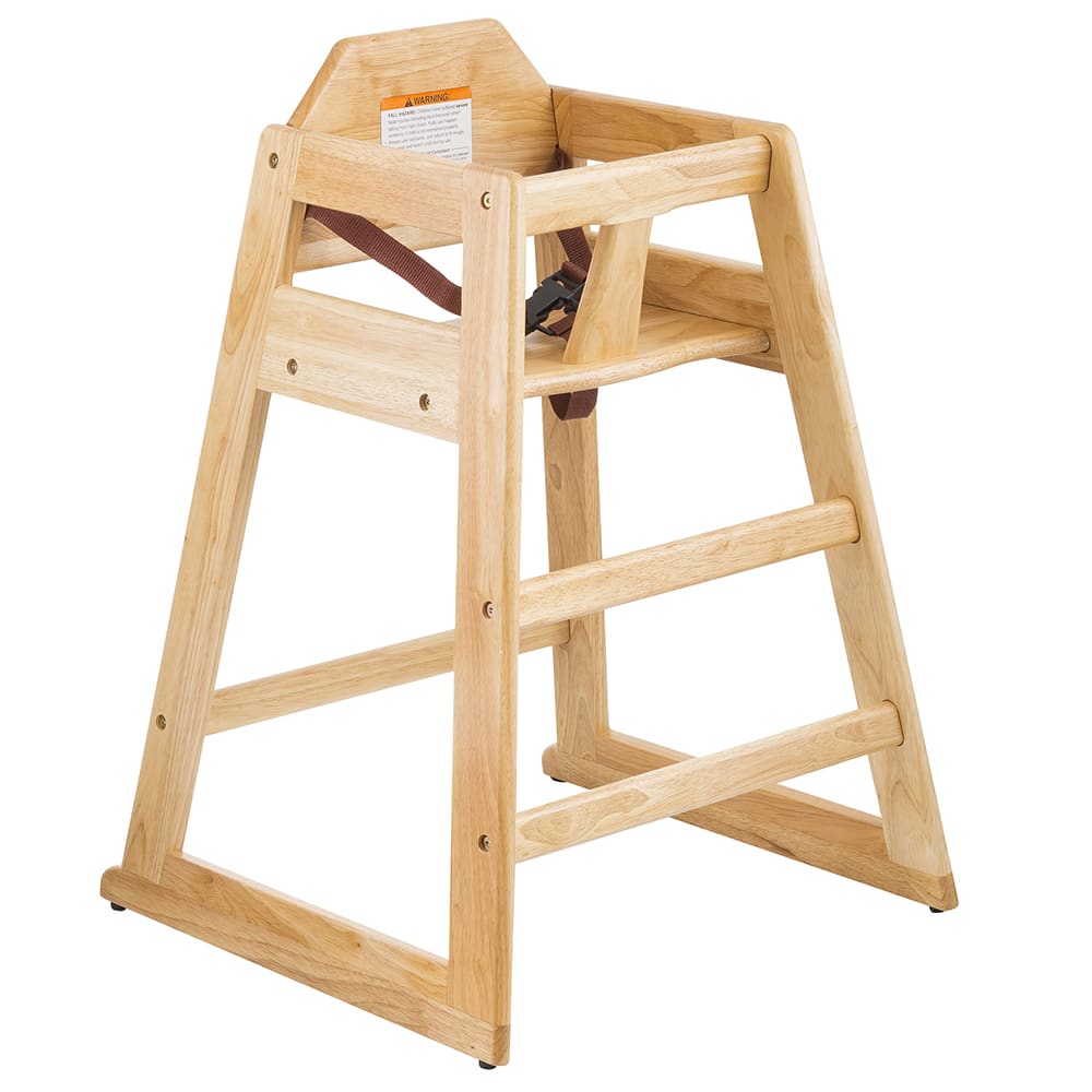 Tablecraft 6565104 29" Stackable Wood High Chair w/ Waist Strap - Rubberwood, Natural