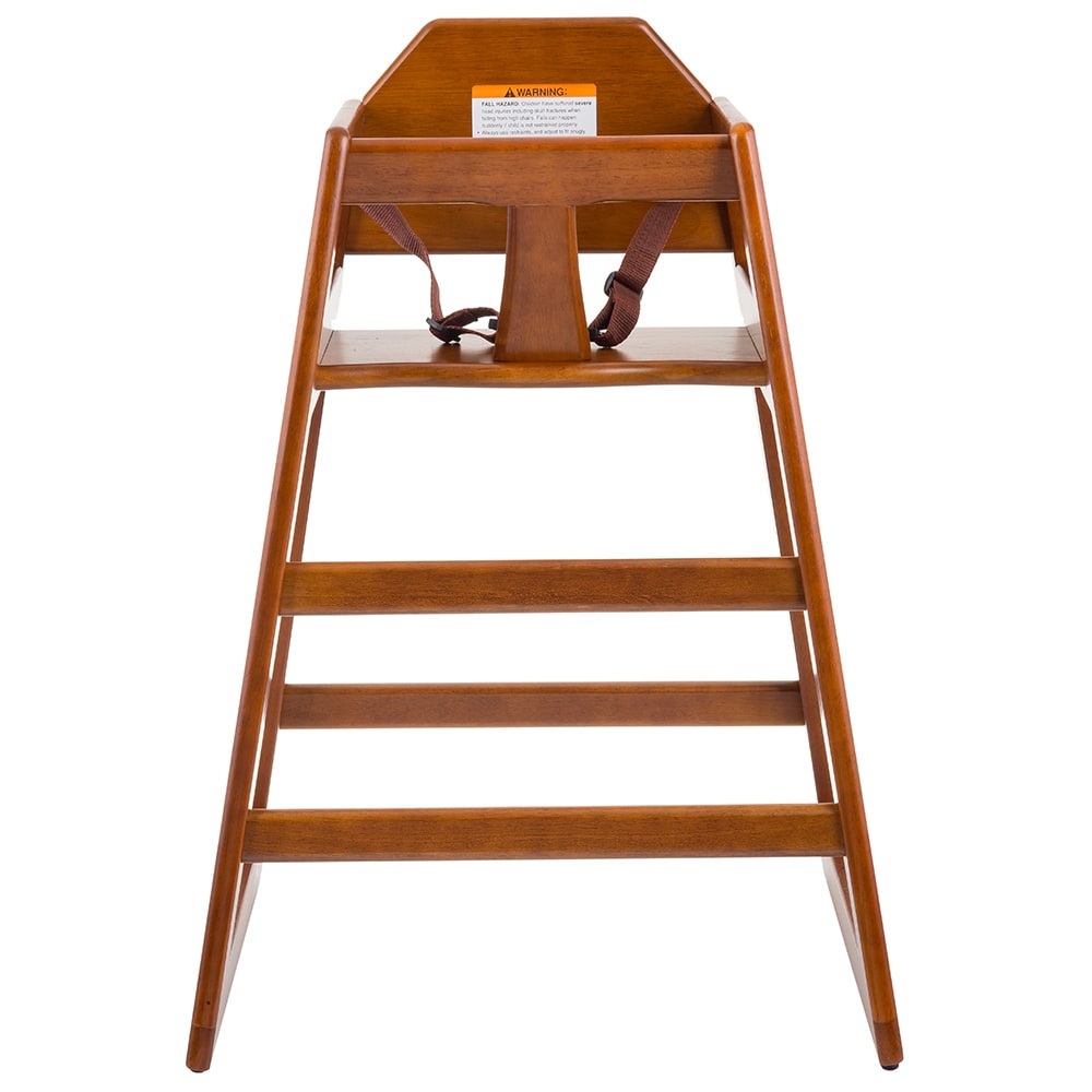 Tablecraft 6666163 29" Stackable Wood High Chair w/ Waist Strap - Rubberwood, Walnut