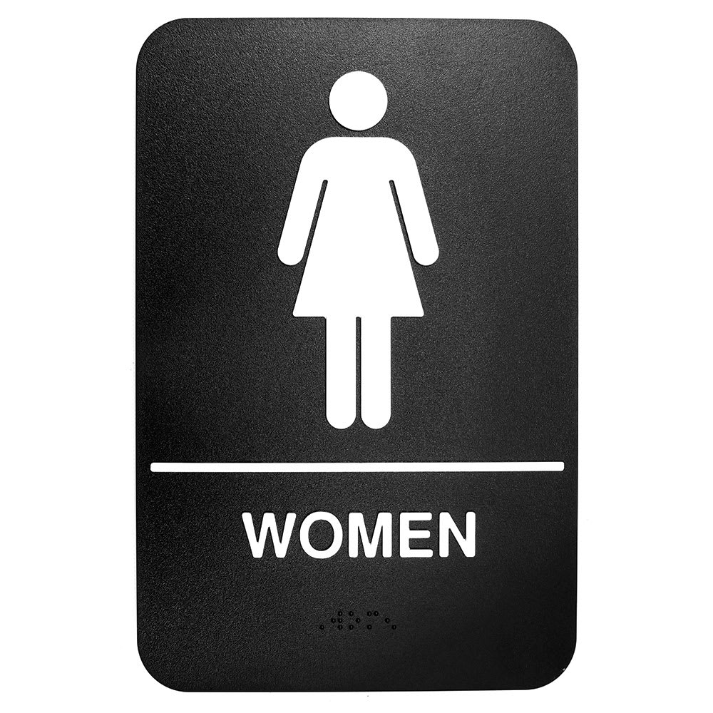 Tablecraft 695634 6" x 9" Sign, Women Symbol, White On Black