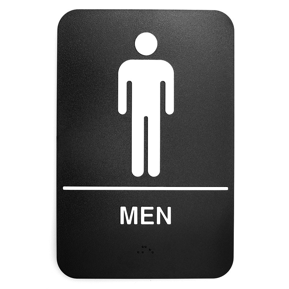 Tablecraft 695635 6" x 9" Sign, Men Symbol, White on Black