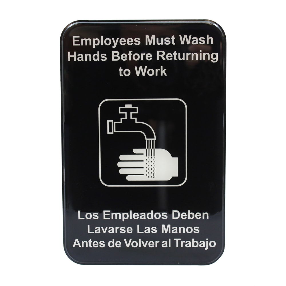 Tablecraft 695654 Employees Must Wash Hands Sign - 6" x 9", Plastic, White on Black