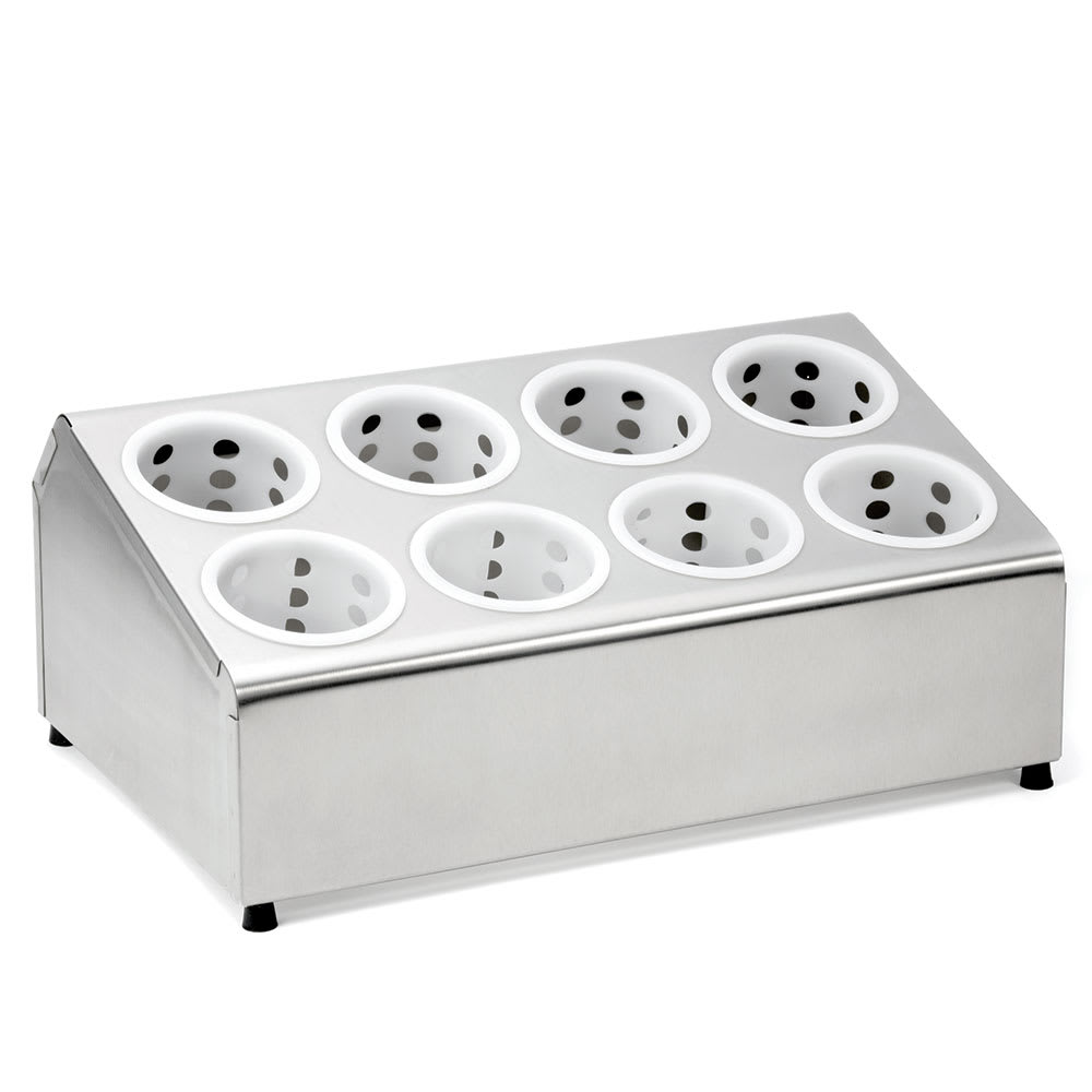 Tablecraft 7082 Stainless Steel Flatware Cylinder Holder w/ Eight Holes, Two-Tier