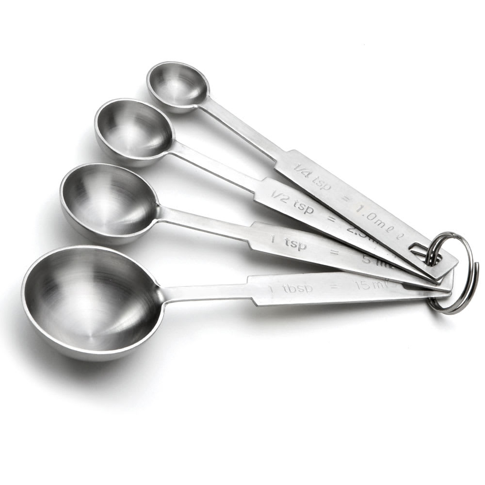 Tablecraft 722 4 Piece Stainless Steel Measuring Spoon Set, Heavyweight