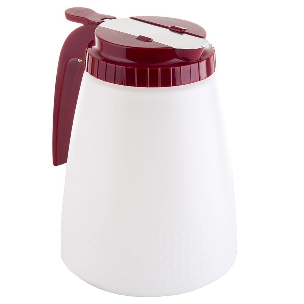 Tablecraft 748R 48 oz All Purpose Cylindrical Dripcut Server - White Polyethylene, Red ABS Top