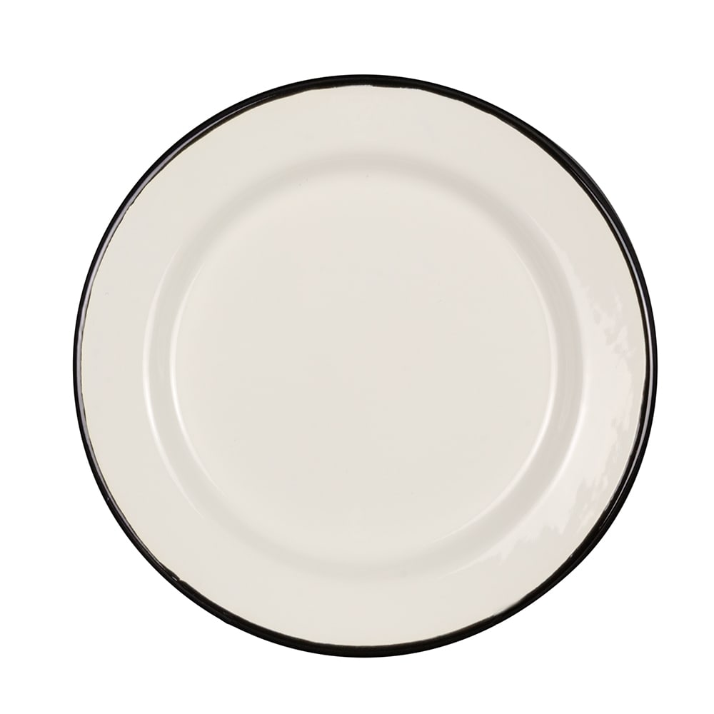 Tablecraft 80018 8" Round Enamelware Plate - Porcelain, Creamy White