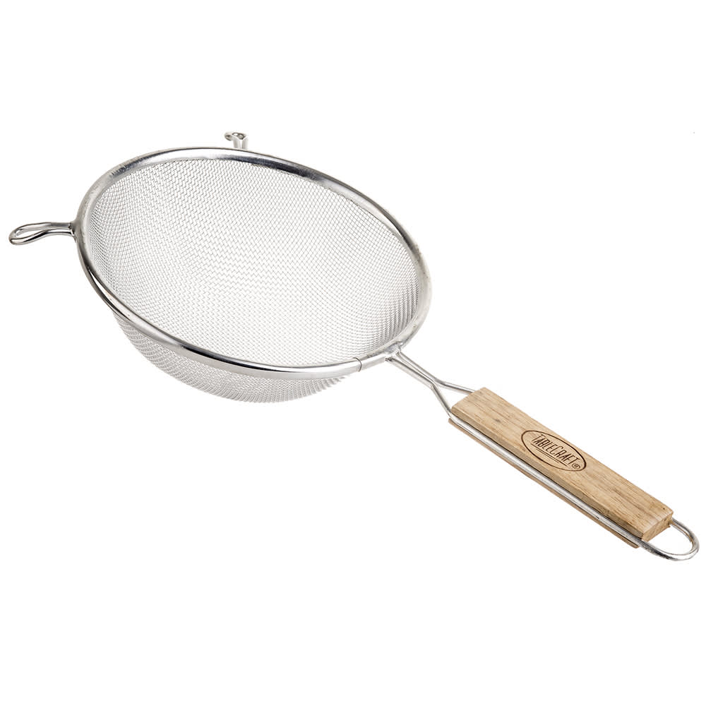 Tablecraft 86 6 1/4" Tinned Medium Mesh Strainer w/ Wooden Handle, Single