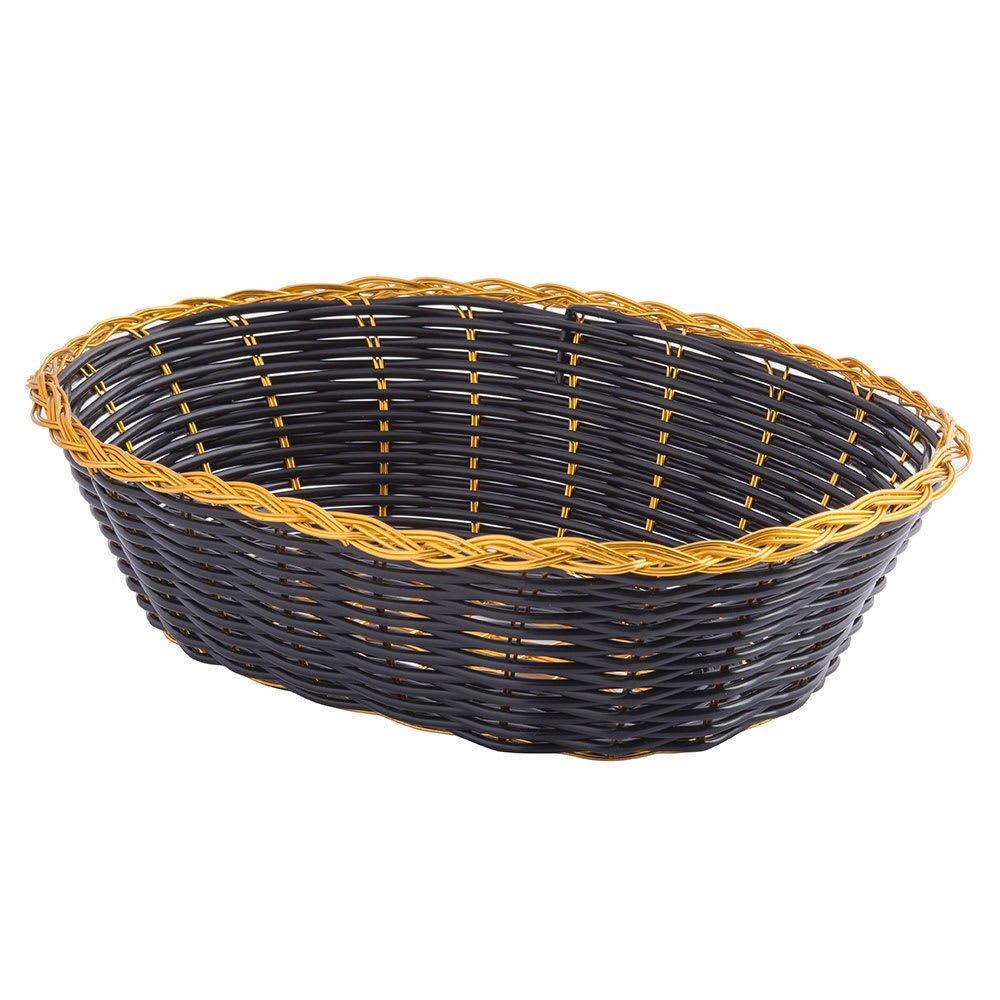 Tablecraft 975B Basket, Oval, Black Vinyl w/ Gold Metal Trim
