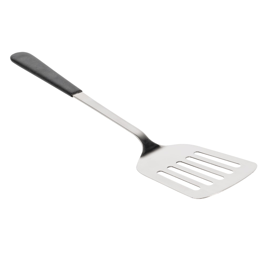 Tablecraft AM3314BK 13 1/2"L Slotted Stainless Turner w/ Black Vinyl Handle