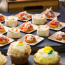 Tablecraft BAMDSP35 3 1/2" Square Bamboo Disposable Plate, Natural thumbnail 4