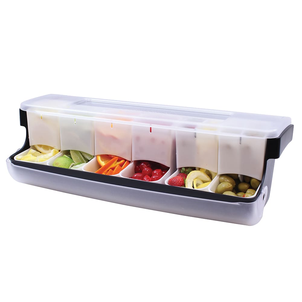 Tablecraft BCD6000 (6) Compartment Bar Garnish Tray - Flat Hinged Lid