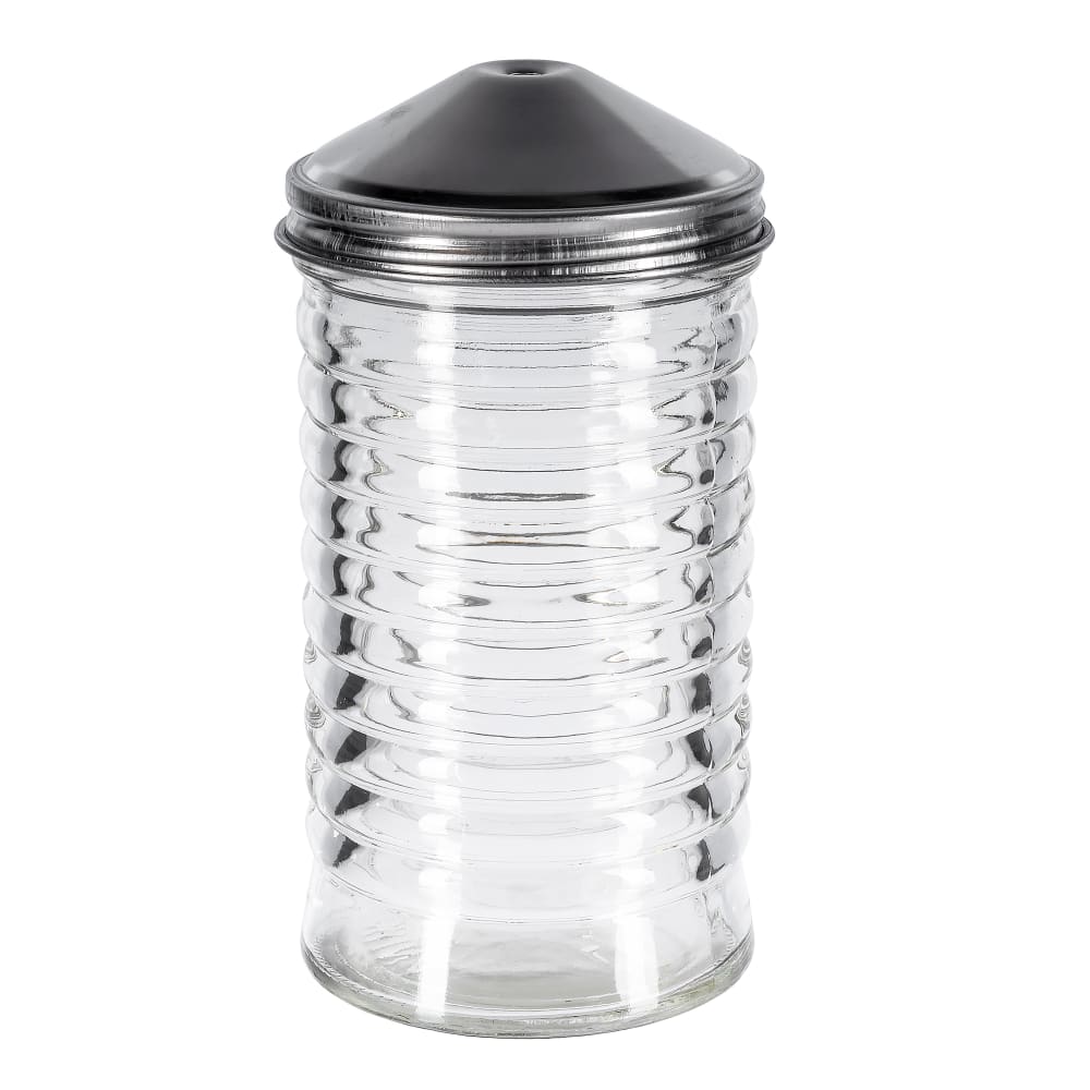 Tablecraft BH855 12 oz Glass Sugar Pourer w/ Center Pour Stainless Steel Top