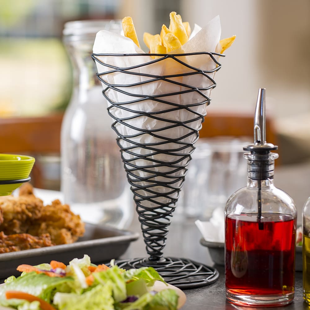 Tablecraft BK157 Artisan Collection Appetizer Cone, 4 3/4 x 6 3/4 in, Black Powder Coated Metal