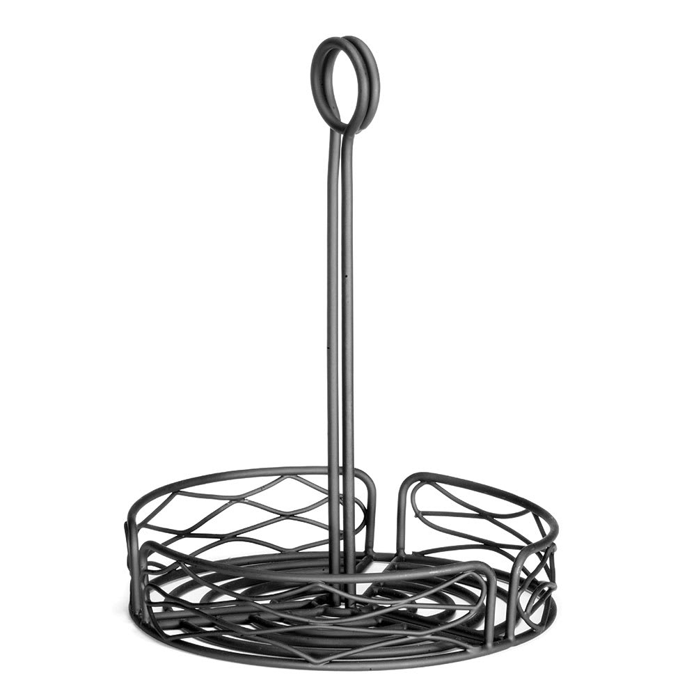 Tablecraft BK1780 Round Condiment Caddy - Metal, Black