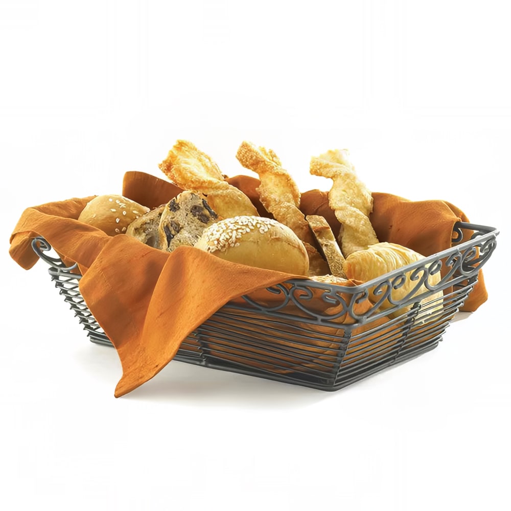 Tablecraft BK27209 Rectangular Mediterranean Collection Basket, 9 L x 6 W x 2 1/2"H, Black Metal