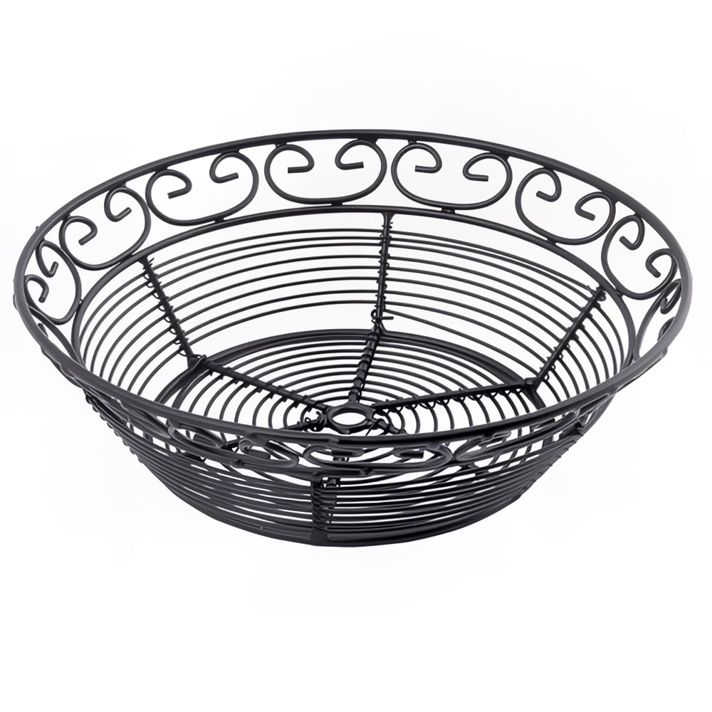 Tablecraft BK27508 Mediterranean Collection Round Basket, 8 1/8" Diameter, Black Powder Coated Metal