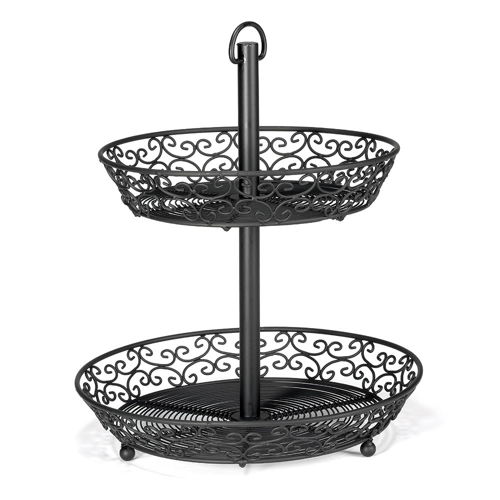Tablecraft BKT2A Mediterranean Collection Basket, Two 9 & 10 1/2" Tiers w/ Legs, Black Metal