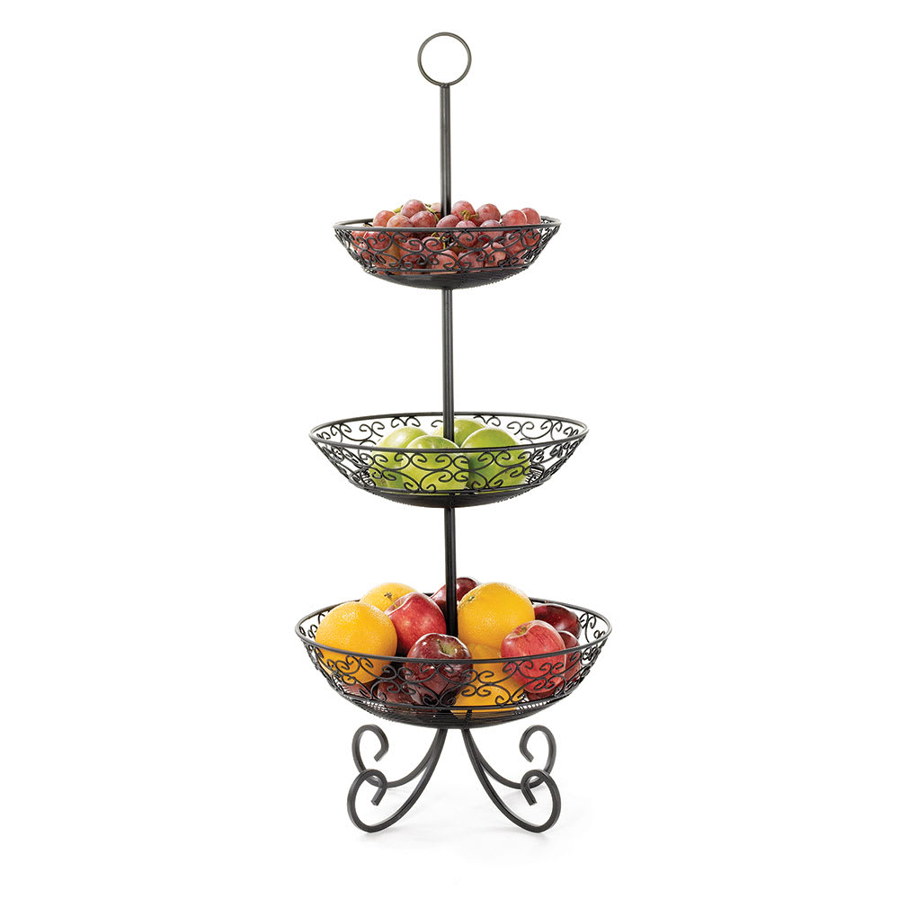 Tablecraft BKT3 Mediterranean Collection Basket, Three-Teired w/ Legs, 34"H, Metal, Black