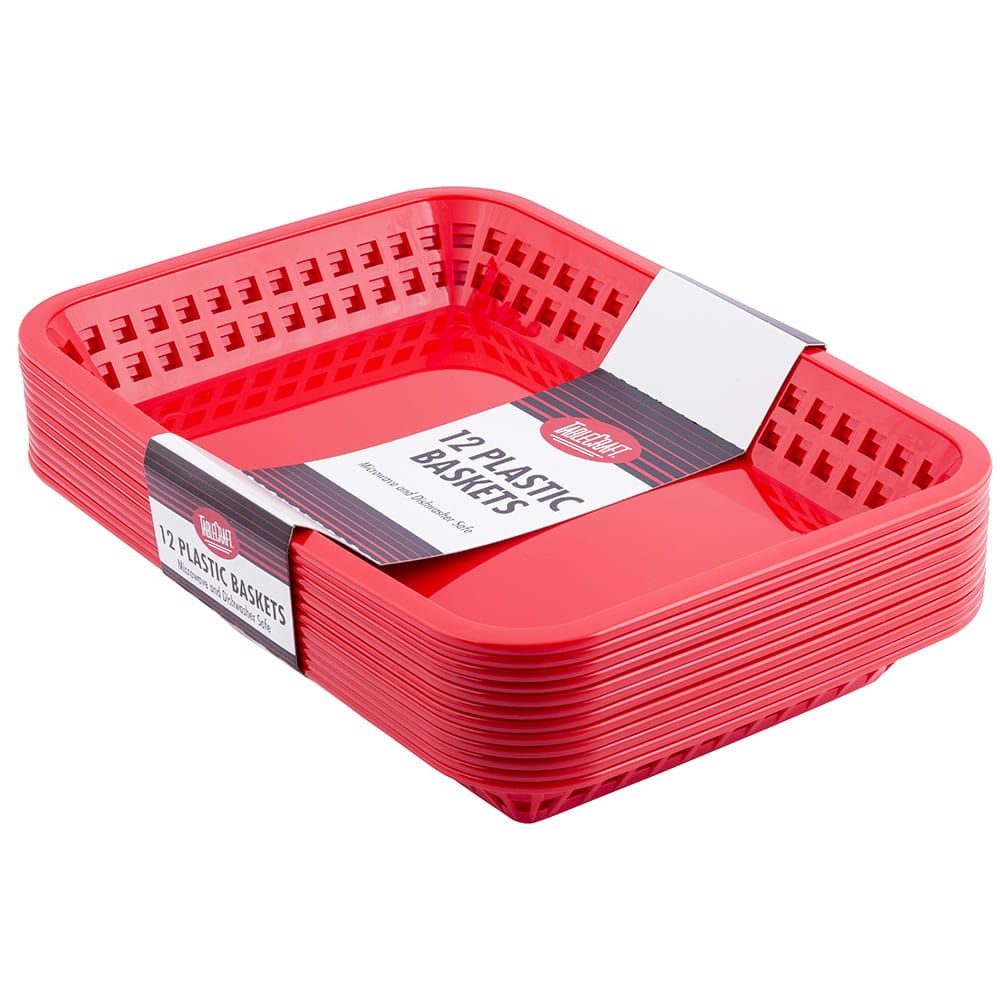 Tablecraft C1079R Cash And Carry Mas Grande Baskets - 11 3/4 x 8 1/2 x 1 1/2", Polypropylene, Rectangular, Red