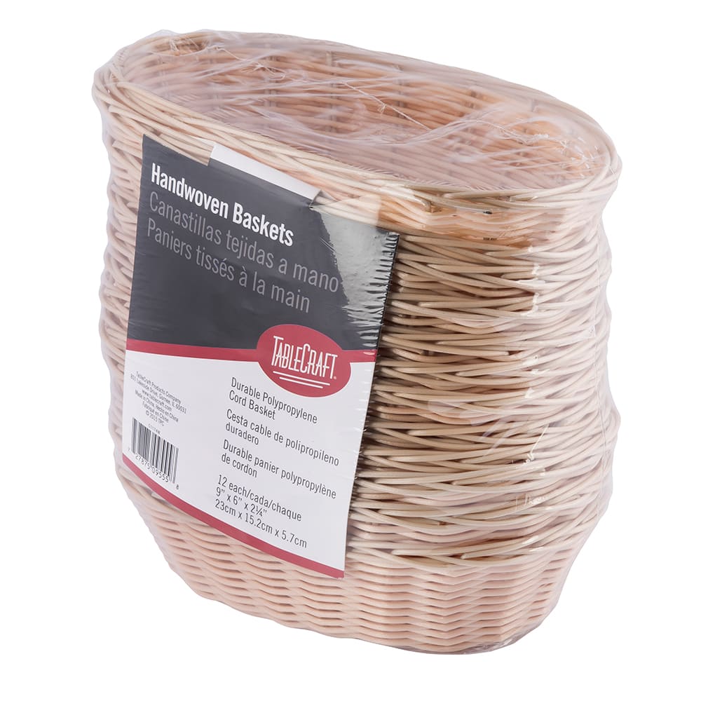 Tablecraft C1174W Oval Serving Baskets - 9" x 6", Polypropylene, Natural