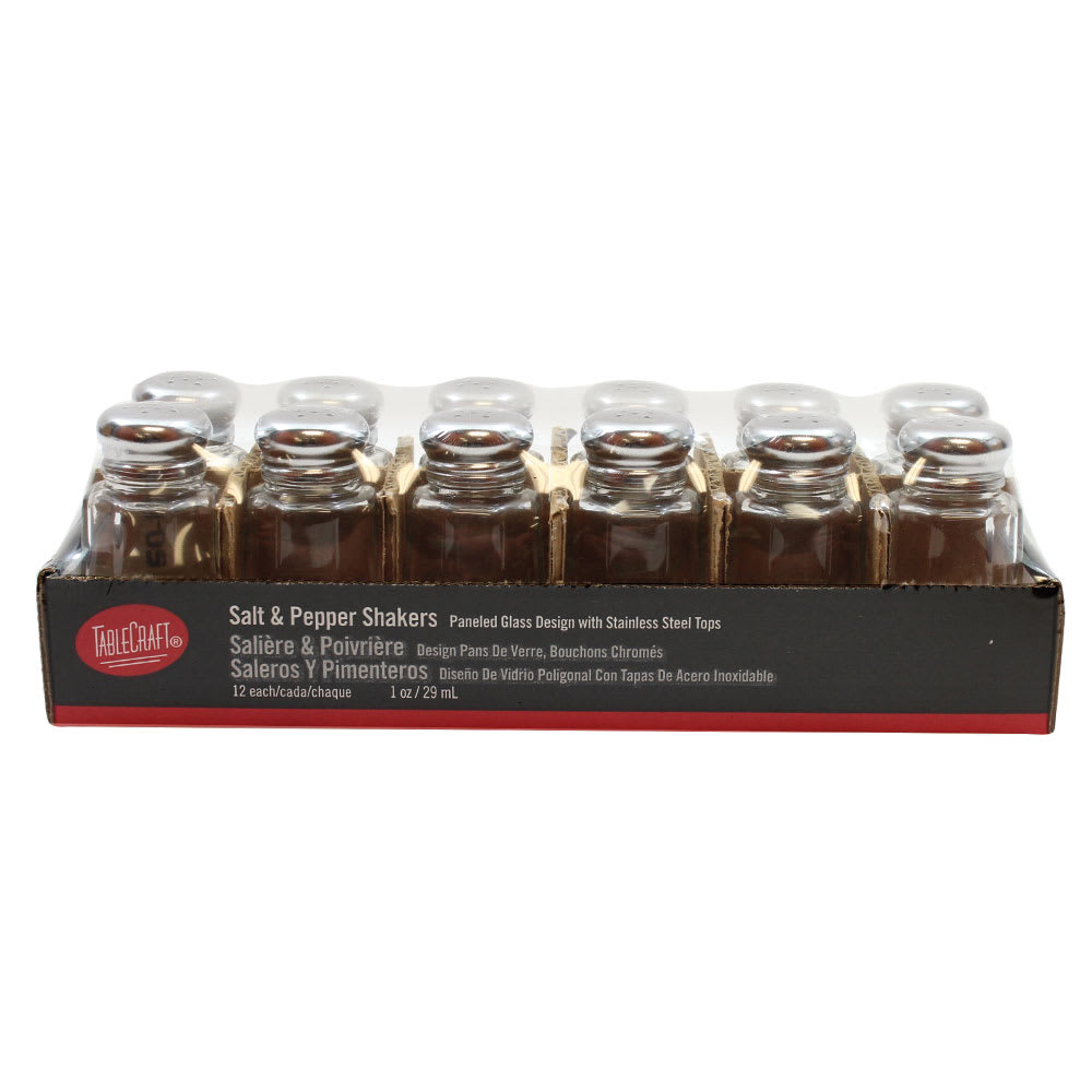 Tablecraft C150-12 Salt / Pepper Shaker, 1 oz, Glass, SS Top