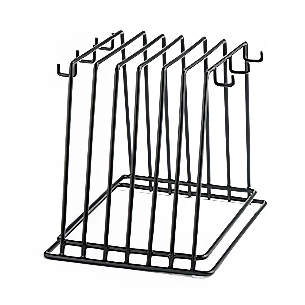 Tablecraft CBR6BK 6 Slot Black Vinyl Coated Cutting Board Storage Rack w/ Six Brush Hooks