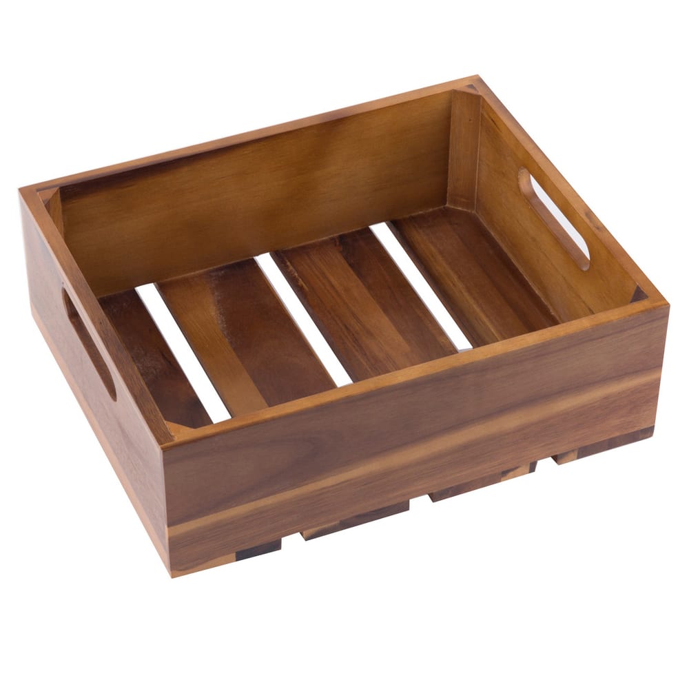 Tablecraft CRATE124 Rectangular Serving/Display Crate - 12 3/4" x 10 3/8" x 4 1/4", Wood, Acacia