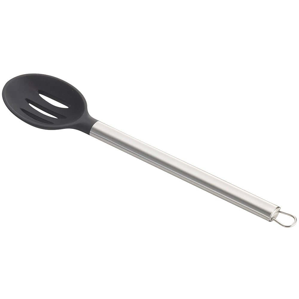 Tablecraft CW401 13" Slotted Serving Spoon w/ Black Silicone Head & Stainless Steel Handle