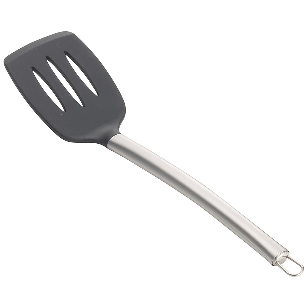 Tablecraft CW402 14" Slotted Serving Spatula w/ Black Silicone Head & Stainless Steel Handle