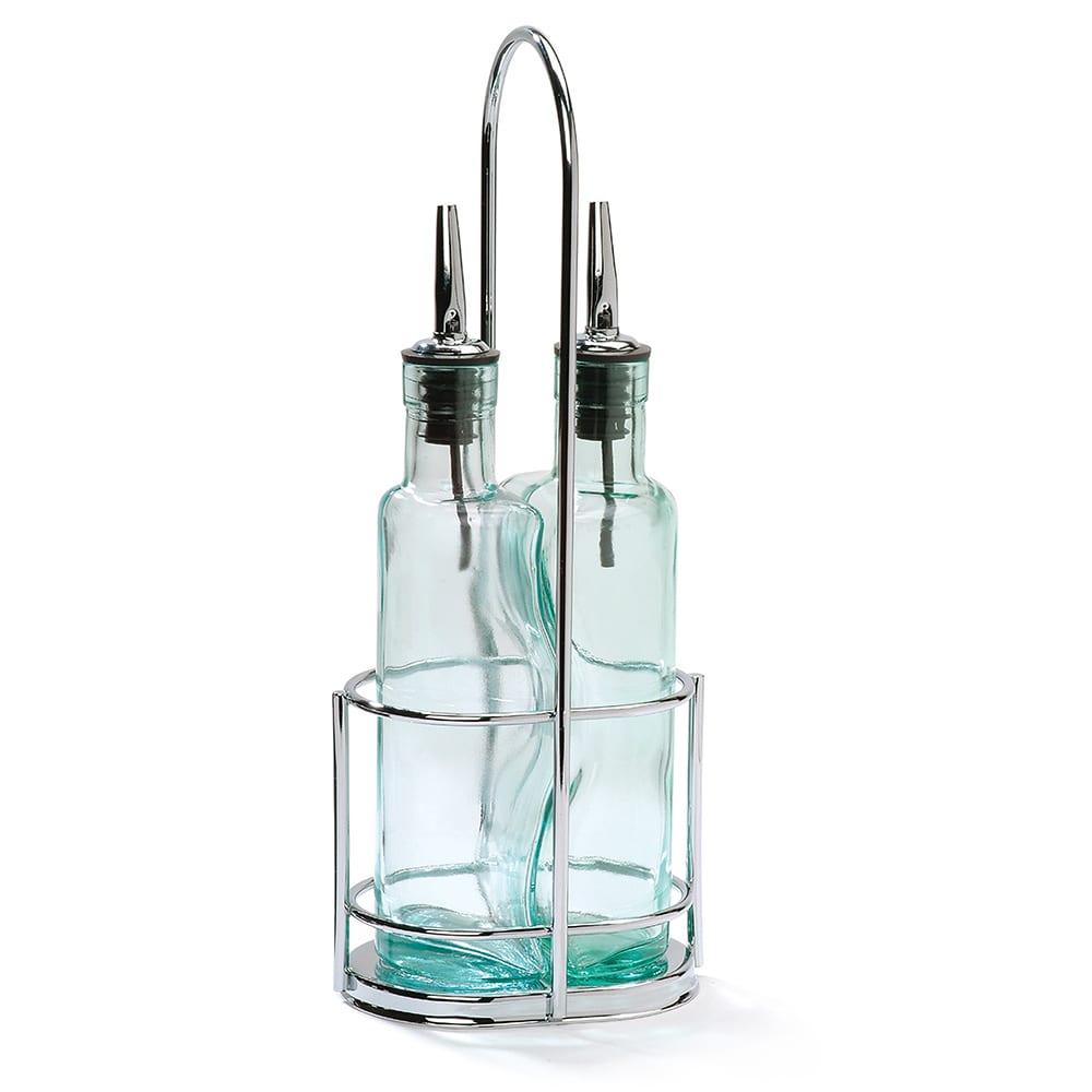 Tablecraft H918N 8 1/2 oz Cruet Set w/ Chrome Rack - Glass, Green Tint