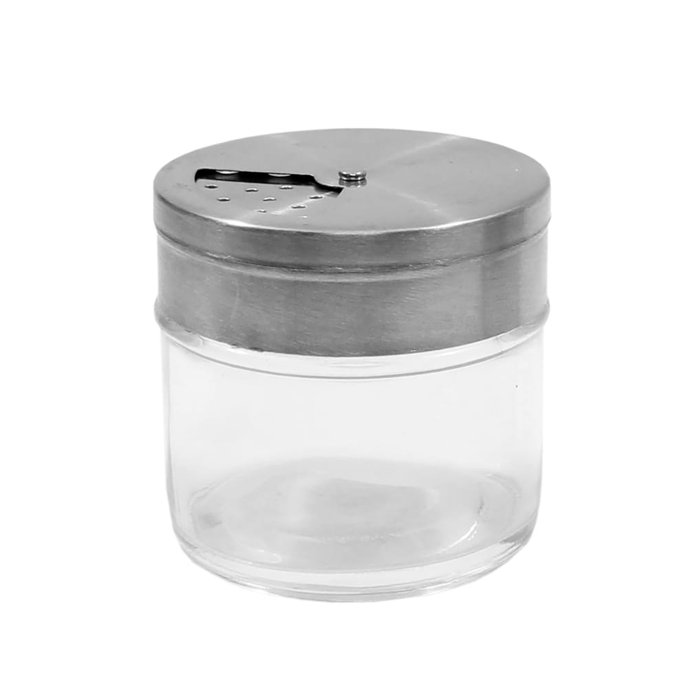 Tablecraft HGJ3RT 3 oz Cheese & Spice Shaker w/ Rotating Stainless Lid - Glass