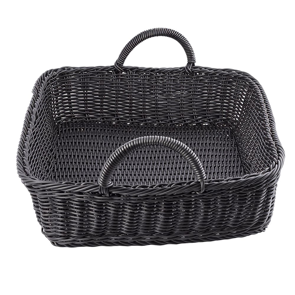 Tablecraft M2493H Ridal Collection Basket w/ Handles, 19" x 14" x 4", Rectangular, Handwoven, Polypropylene, Black