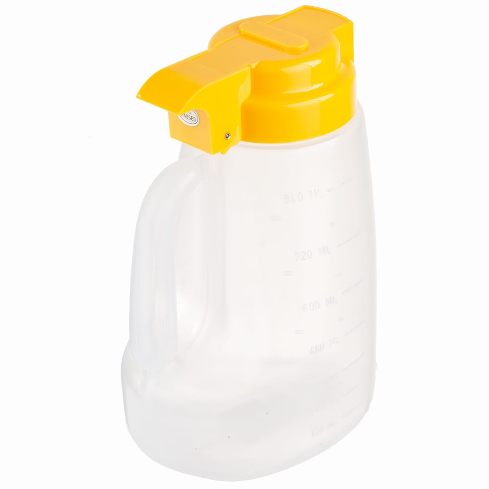 Tablecraft PP32Y 32 oz Option™ Round Dripcut Server - Polypropylene, Yellow Plastic Top