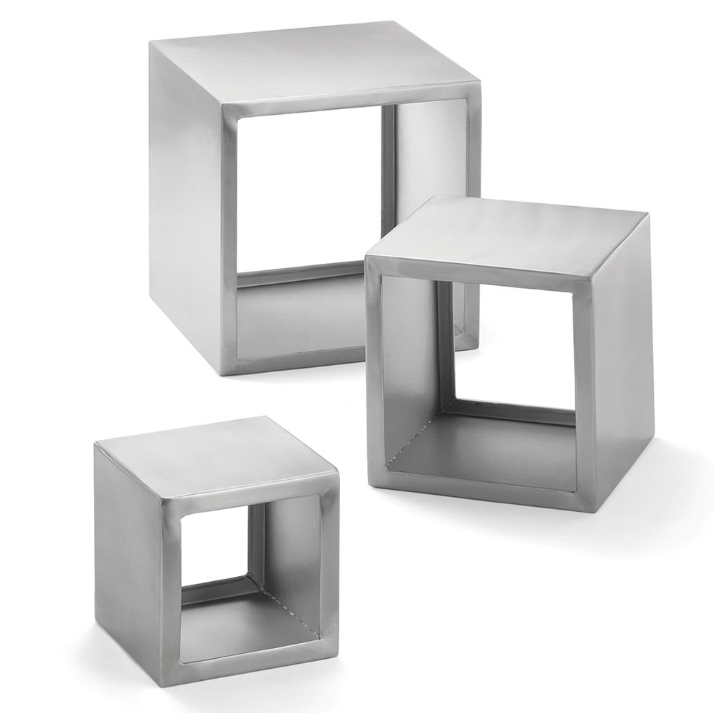 Tablecraft RS3 Square Brushed Stainless Steel Riser Set, 3 Piece, 5 & 7 & 9" Squares