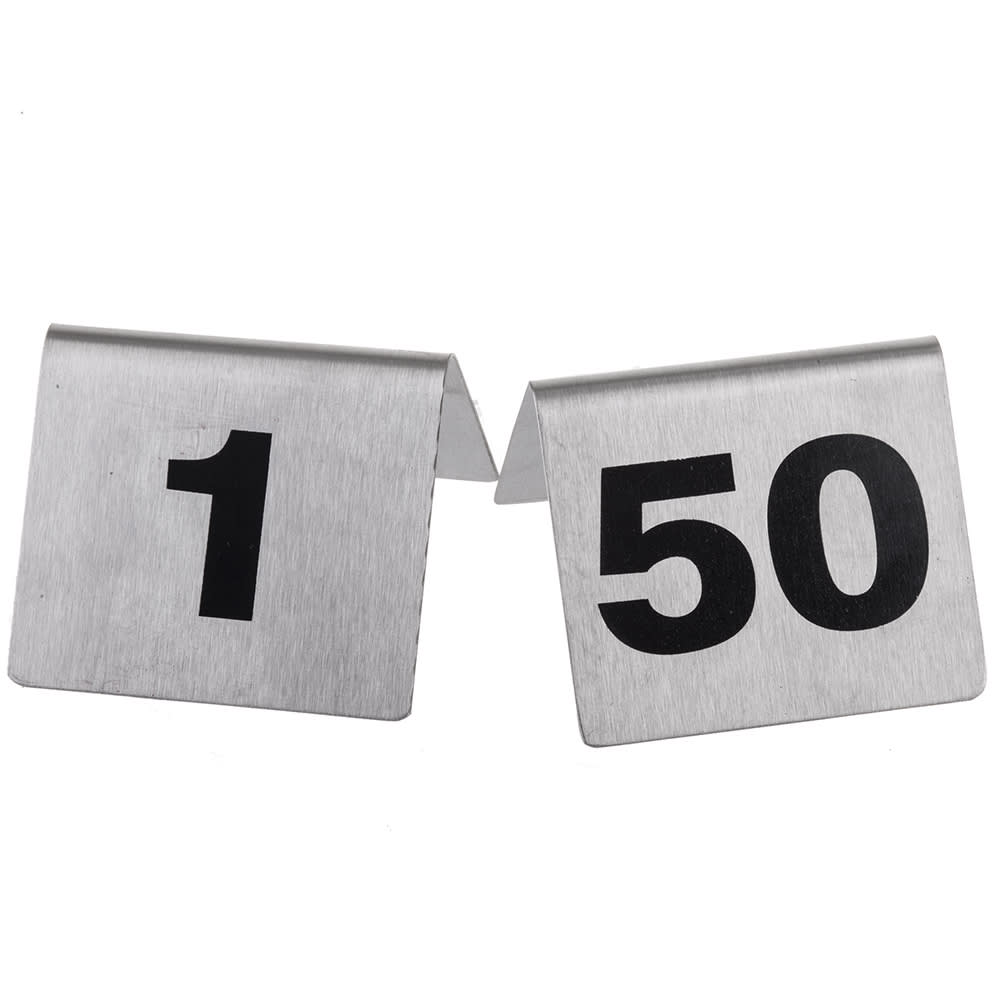 Tablecraft T150 Tabletop Number Cards - #1 50, 2" x 2 1/2", Stainless/Black