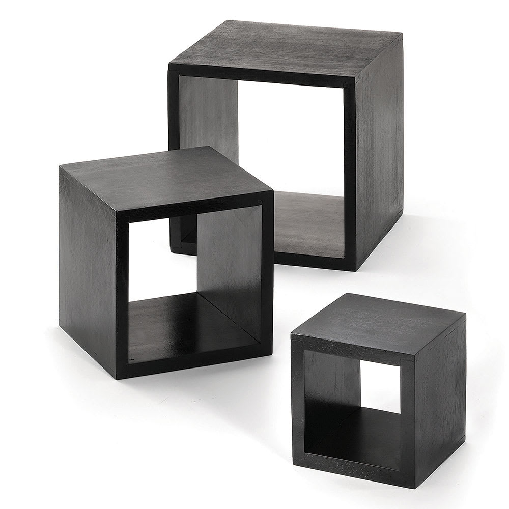 Tablecraft WBK3 Square Wooden Riser Set, 3 Piece, 5 & 7 & 9" Squares, Black