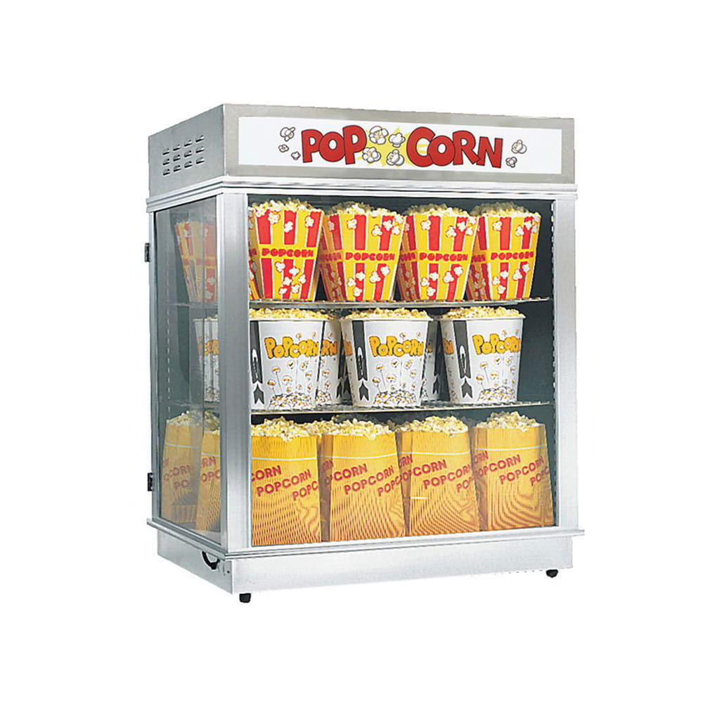 Gold Medal 2004SLDN Astro Pop Staging Cabinet w/ Swing & Sliding Doors & 3 Shelf Warmer, Neon Sign