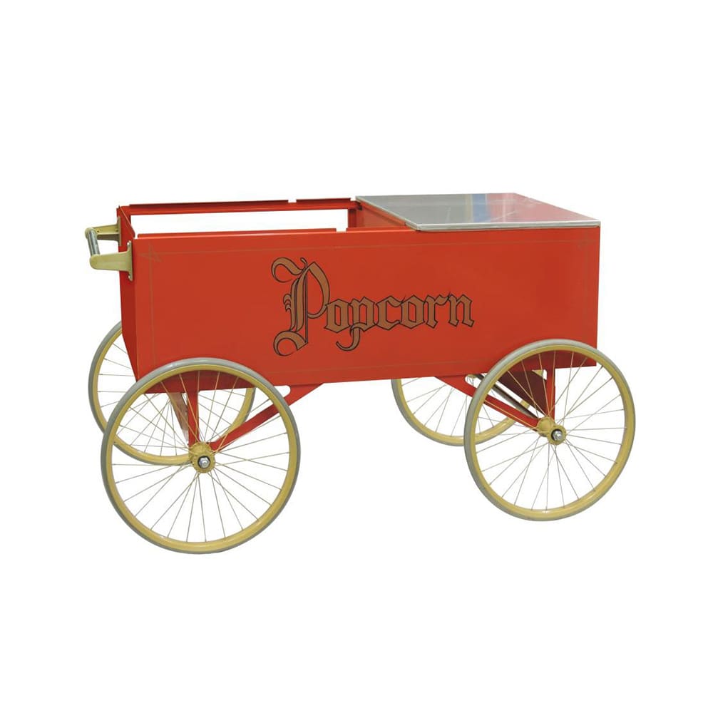 Gold Medal 2129 Gay 90 Red Popcorn Wagon w/ (4) 20" Wheels, Stainless, White