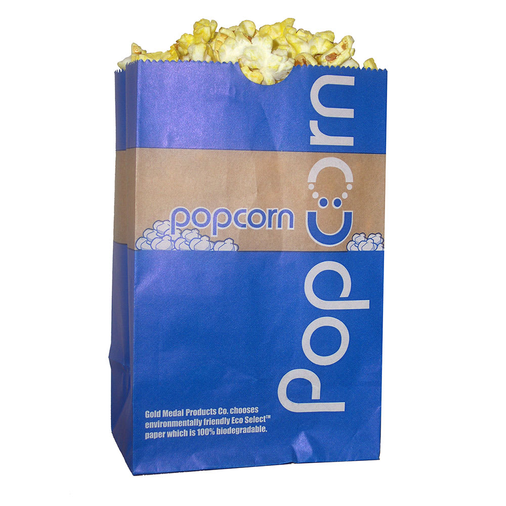 Gold Medal 2208E 46 oz EcoSelect Natural Fiber Paper Disposable Popcorn Bags, 1,000/Case