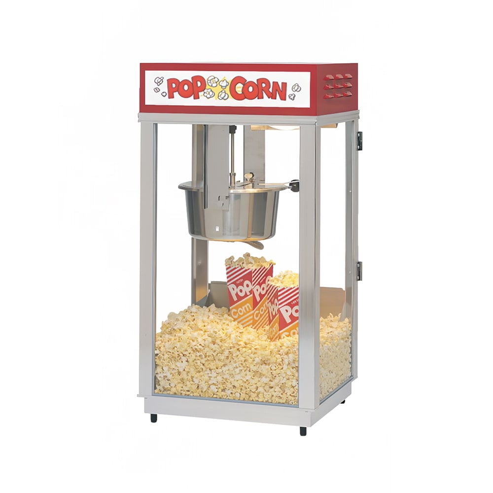 Gold Medal 2489 Super 88 Popcorn Machine w/ 8 oz EZ Kettle & Red Dome, Sign, 120v