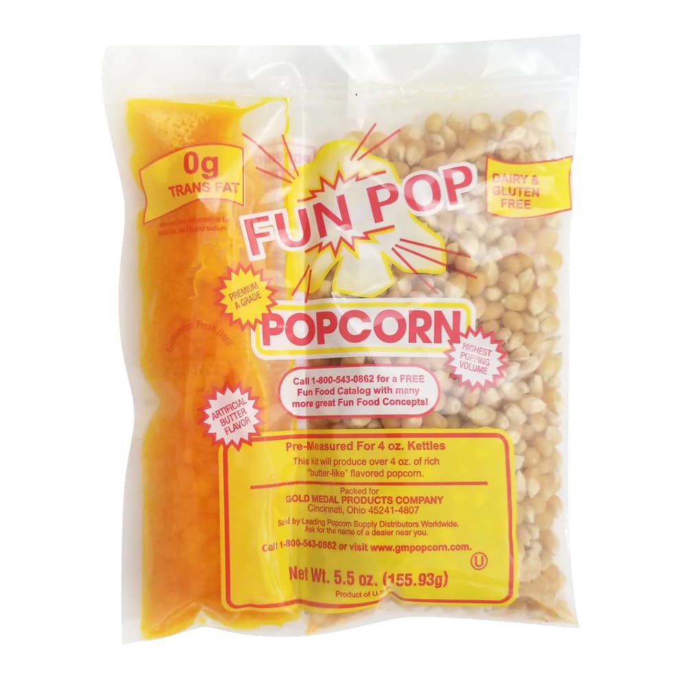 Gold Medal 2834 FunPop MegaPop Kit, 4 oz, Includes Popcorn, Oil (coconut only), Salt
