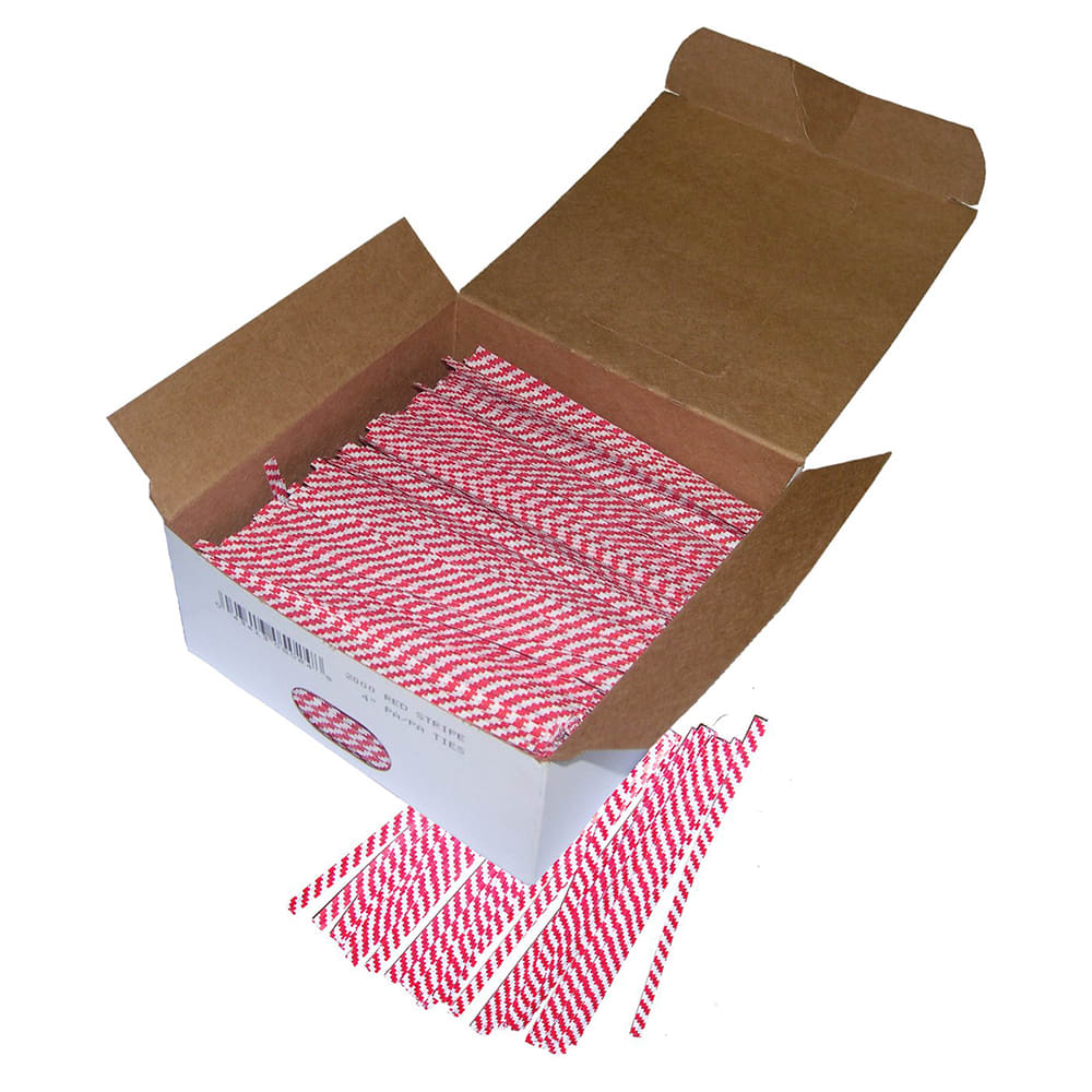Gold Medal 4015 4" Red & White Striped Twist-Tie for Cello Apple Wrap Bags