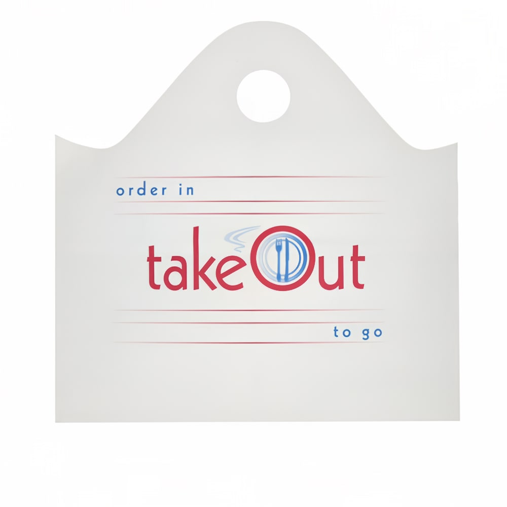 AmerCareRoyal Printed Poly Take Out Bag w/ Handles - 19" x 19" x 9 1/2", White (RPWB1919)