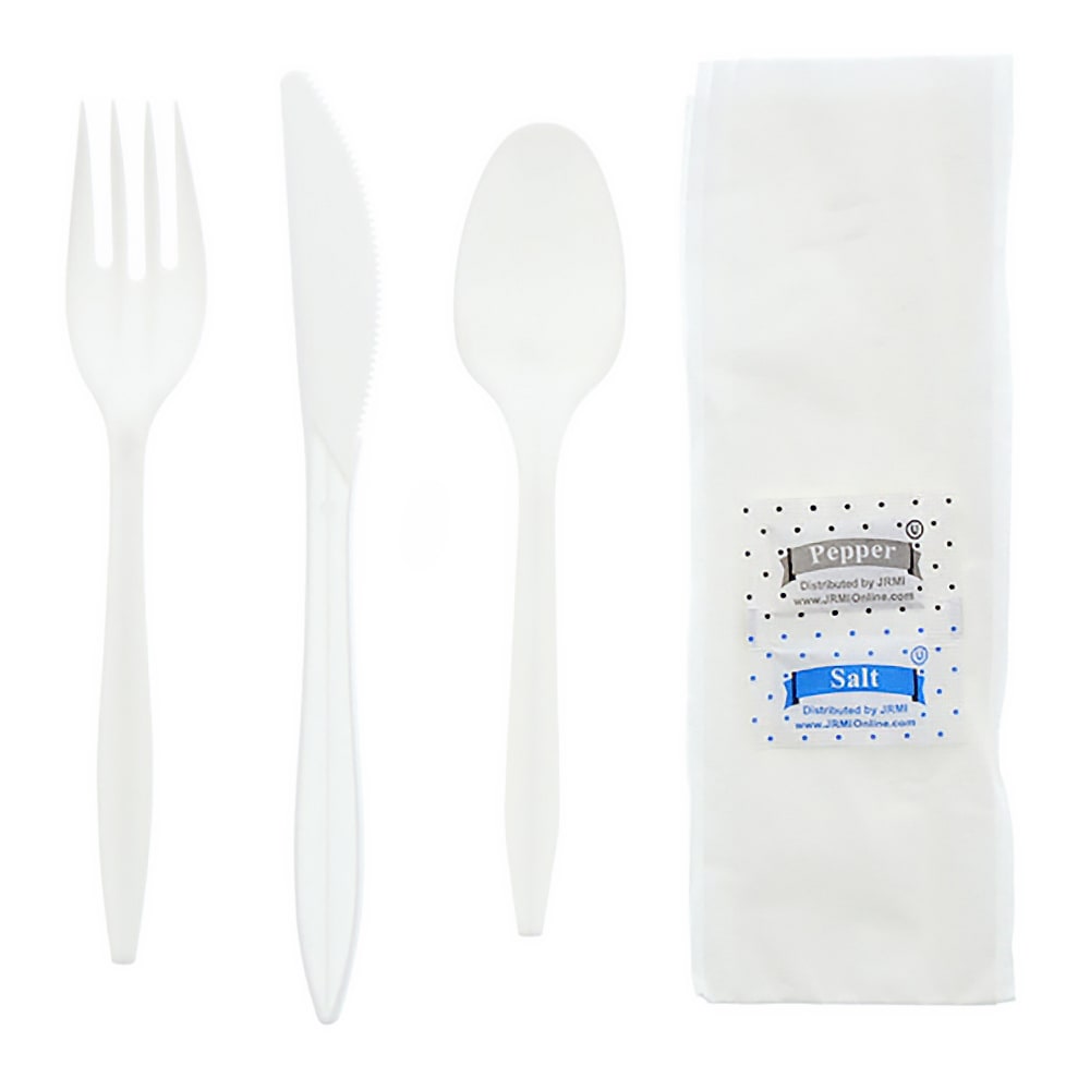 AmerCareRoyal Medium Weight Disposable Cutlery Set - Plastic, White (6KP203W)