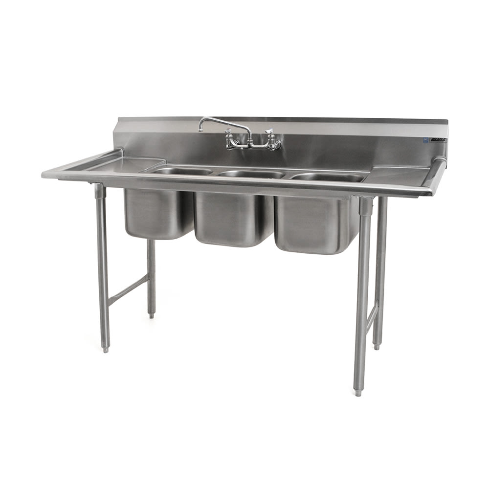 Eagle Group 310-10-3-12 60" 3 Compartment Sink w/ 10"L x 14"W Bowl, 9 3/4" Deep