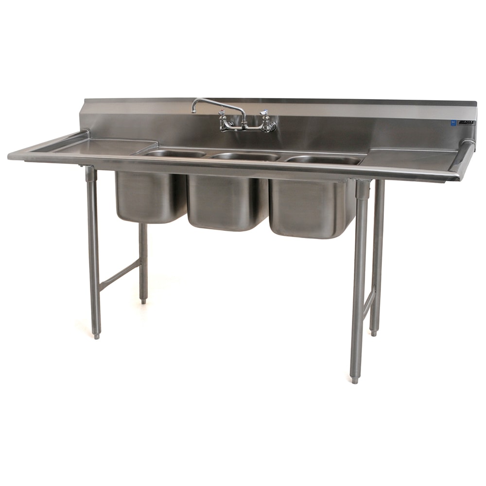Eagle Group 310-10-3-18 72" 3 Compartment Sink w/ 10"L x 14"W Bowl, 9 3/4" Deep