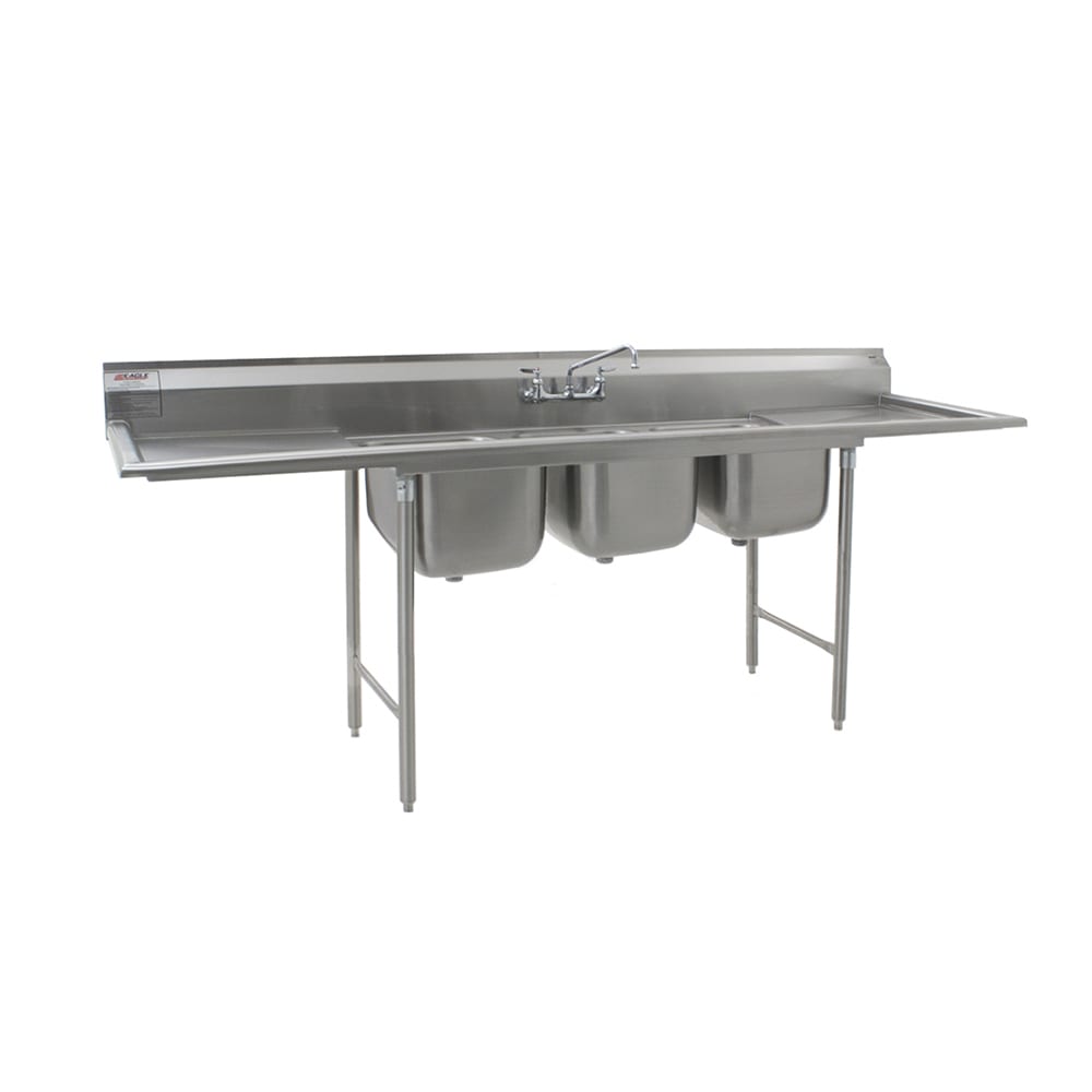 Eagle Group 314-18-3-24 108" 3 Compartment Sink w/ 18"L x 24"W Bowl, 13 1/2" Deep