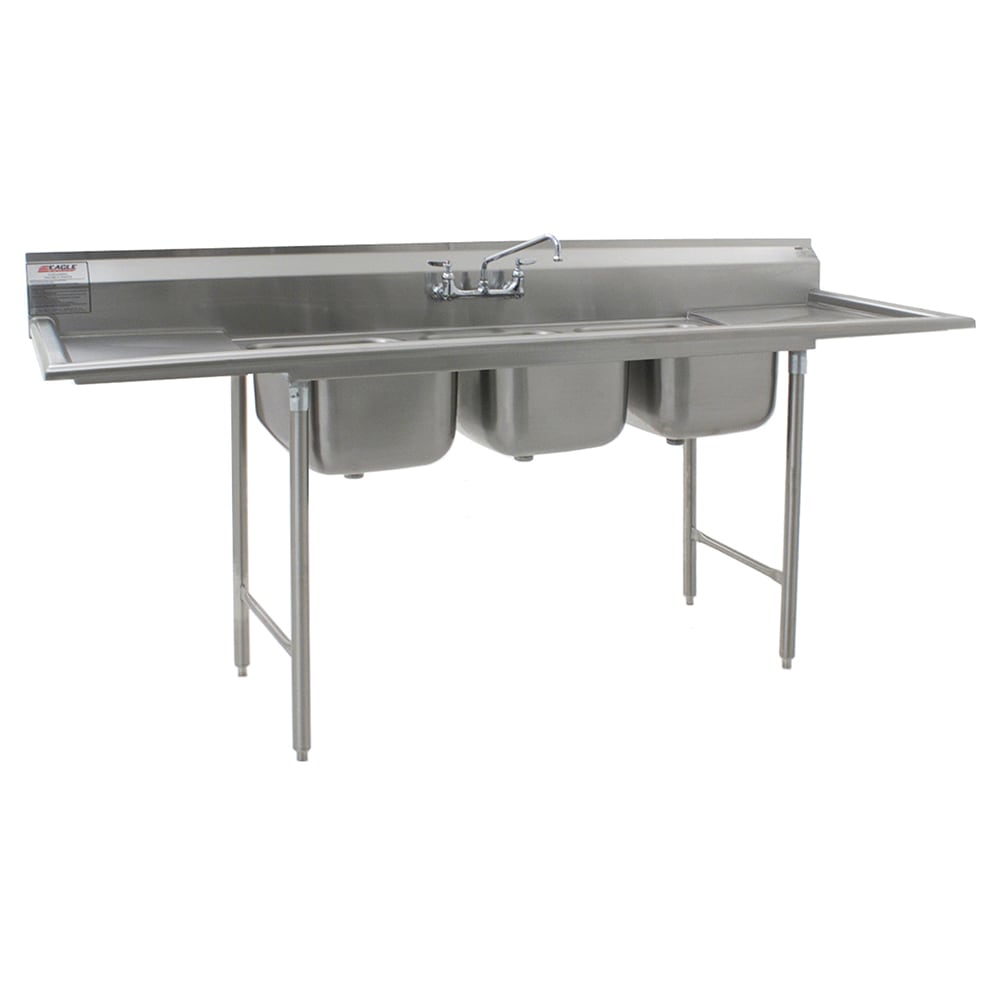 Eagle Group 412-16-3-18 90" 3 Compartment Sink w/ 16"L x 20"W Bowl, 10 1/2" Deep