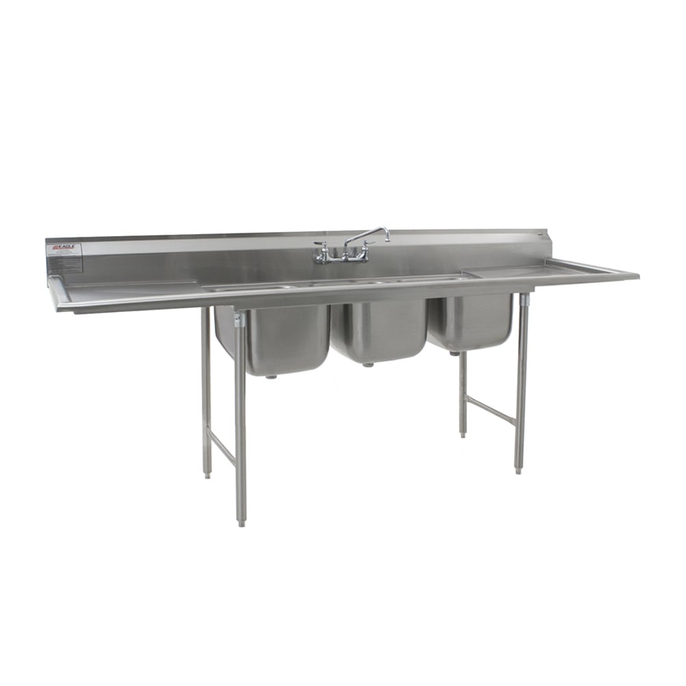 Eagle Group 414-16-3-24 102" 3 Compartment Sink w/ 16"L x 20"W Bowl, 13 1/2" Deep