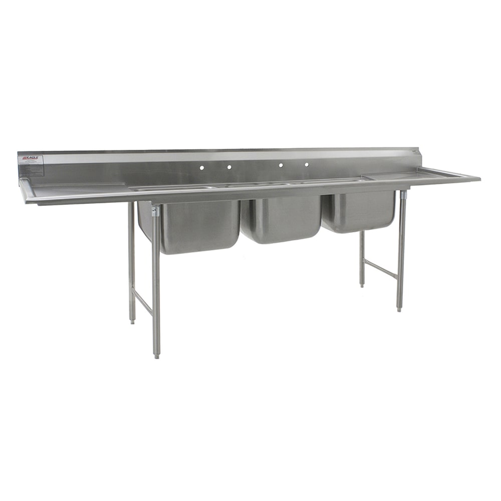 Eagle Group 414-24-3-24 126" 3 Compartment Sink w/ 24"L x 24"W Bowl, 13 1/2" Deep